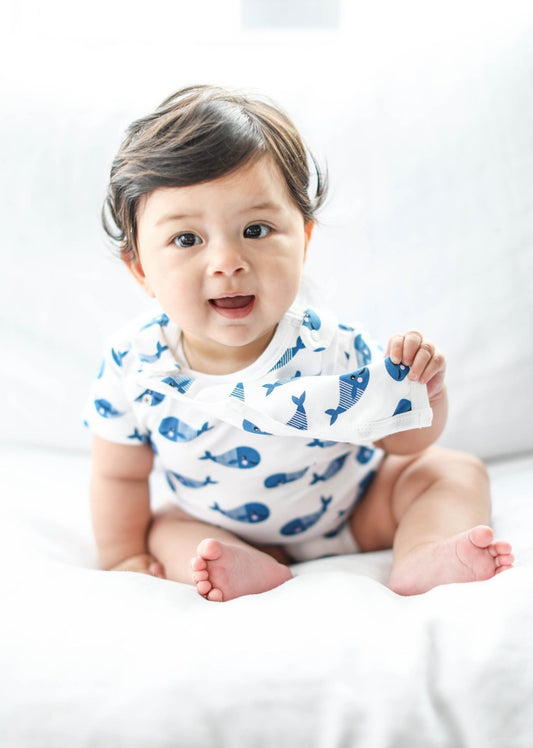 Smart Short Sleeve Baby Bodysuit + Bib - Blue Whale – Lovable Layers Kids Essentials | LovabLelayers