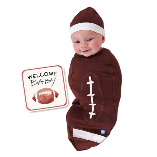 Touchdown Tot™ – Football Baby Cocoon Swaddle Set 🏈👶 – Lovable Layers Kids Essentials | LovabLelayers